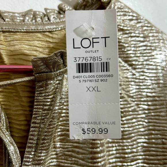LOFT women’s Gold Long Sleeve Tie Front Blouse - Picture 3 of 6